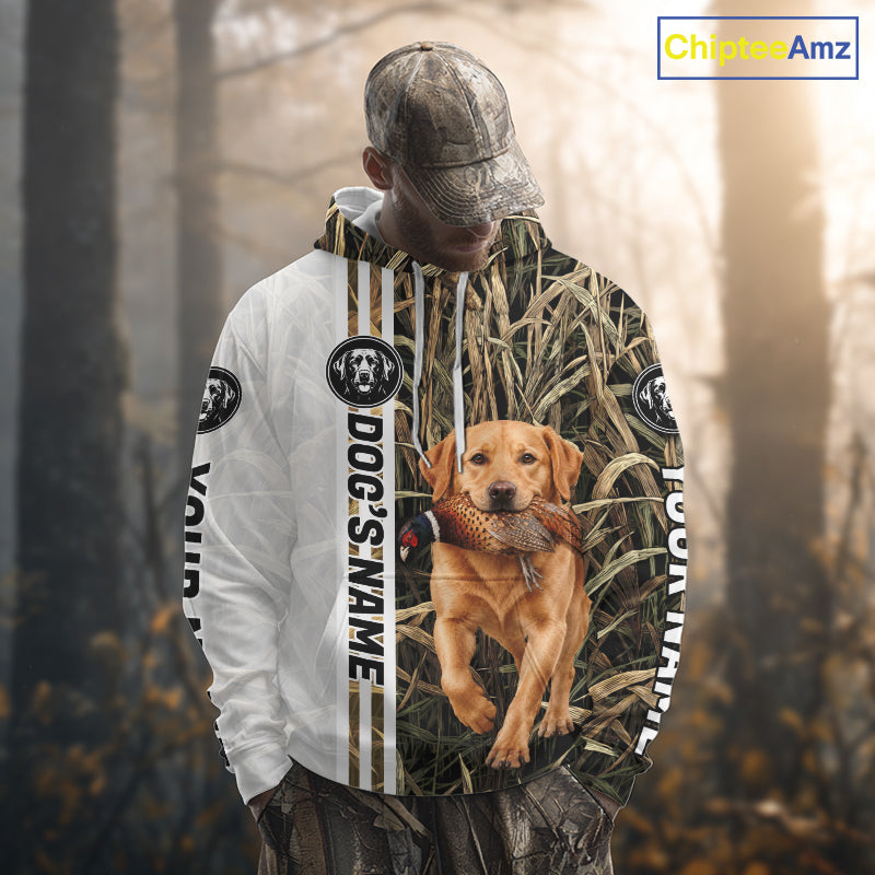 Personalized Yellow Labrador Retriever Pheasant Hunting 3D Shirt, Custom Name Hunter Camo Graphic NHT1574