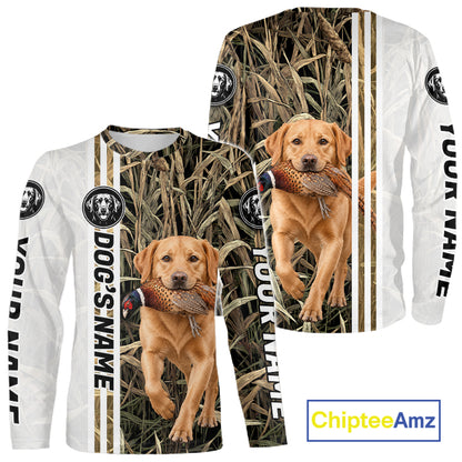Personalized Yellow Labrador Retriever Pheasant Hunting 3D Shirt, Custom Name Hunter Camo Graphic NHT1574