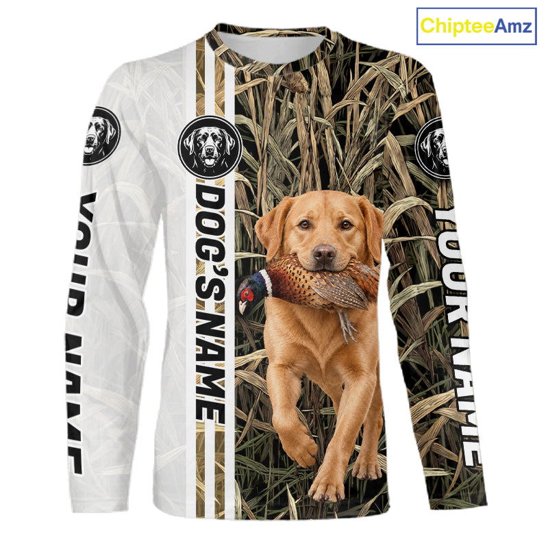 Personalized Yellow Labrador Retriever Pheasant Hunting 3D Shirt, Custom Name Hunter Camo Graphic NHT1574