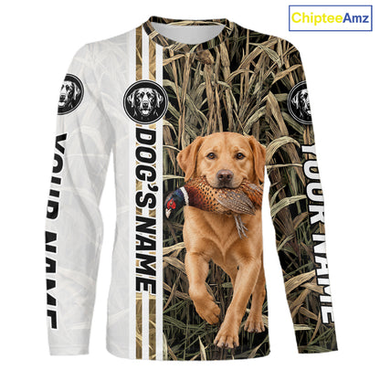 Personalized Yellow Labrador Retriever Pheasant Hunting 3D Shirt, Custom Name Hunter Camo Graphic NHT1574
