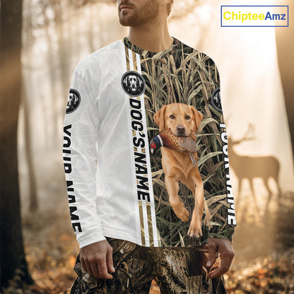 Personalized Yellow Labrador Retriever Pheasant Hunting 3D Shirt, Custom Name Hunter Camo Graphic NHT1574