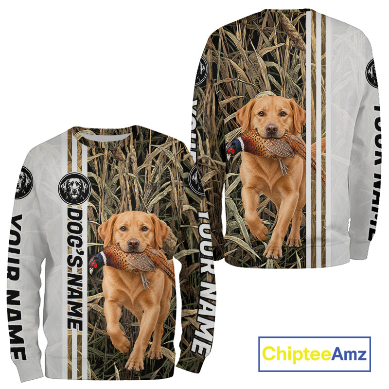 Personalized Yellow Labrador Retriever Pheasant Hunting 3D Shirt, Custom Name Hunter Camo Graphic NHT1574