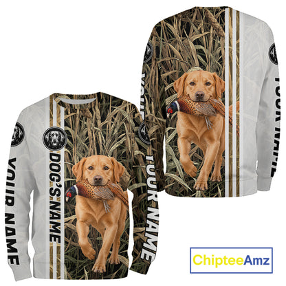 Personalized Yellow Labrador Retriever Pheasant Hunting 3D Shirt, Custom Name Hunter Camo Graphic NHT1574