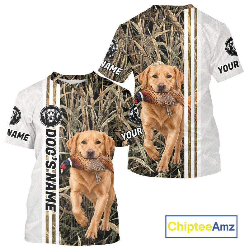 Personalized Yellow Labrador Retriever Pheasant Hunting 3D Shirt, Custom Name Hunter Camo Graphic NHT1574
