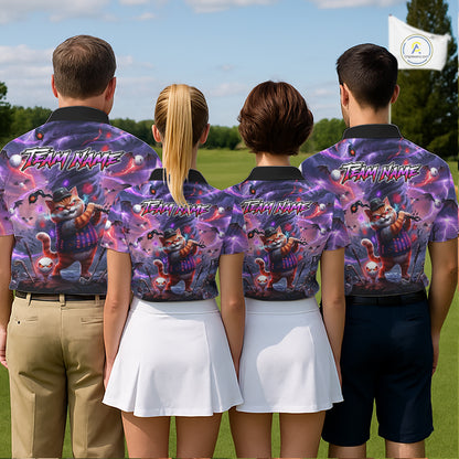 Personalized Womens Golf Polo Shirts Angry Cat Golfer Gothic Lightning Theme Team Name Shirt NHT803