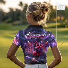 Load image into Gallery viewer, Personalized Womens Golf Polo Shirts Angry Flamingo Golfer Gothic Lightning Theme Team Name Shirt NHT804