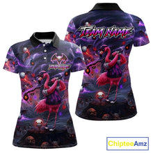 Load image into Gallery viewer, Personalized Womens Golf Polo Shirts Angry Flamingo Golfer Gothic Lightning Theme Team Name Shirt NHT804