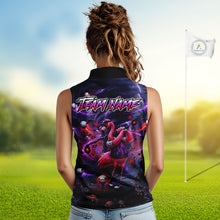 Load image into Gallery viewer, Personalized Sleeveless Women Golf Polo Shirts Angry Flamingo Golfer Gothic Lightning Theme Team Name Shirt NHT804
