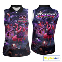Load image into Gallery viewer, Personalized Sleeveless Women Golf Polo Shirts Angry Flamingo Golfer Gothic Lightning Theme Team Name Shirt NHT804