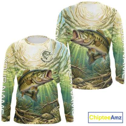 Largemouth Bass Fishing Jerseys For Men, Personalized Bass Long Sleeve Fishing Shirts NHT807