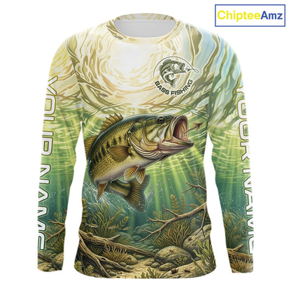 Largemouth Bass Fishing Jerseys For Men, Personalized Bass Long Sleeve Fishing Shirts NHT807