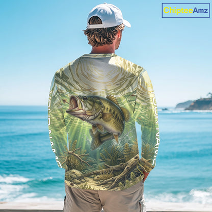Largemouth Bass Fishing Jerseys For Men, Personalized Bass Long Sleeve Fishing Shirts NHT807