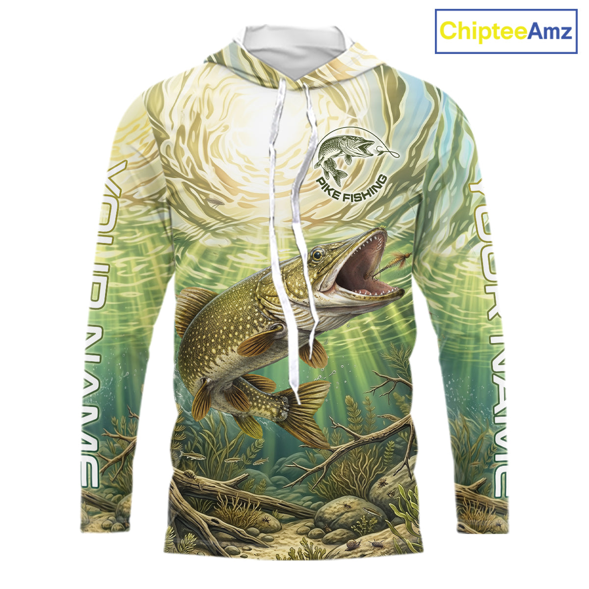 Northern Pike Fishing Jerseys For Men, Personalized Northern Pike Long Sleeve Hooded Fishing Shirts NHT808