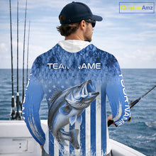 Load image into Gallery viewer, Custom Bass Fishing Shirt 3D Personalized Team Name Long Sleeve Hooded UV Protection Fishing Jersey|Blue 