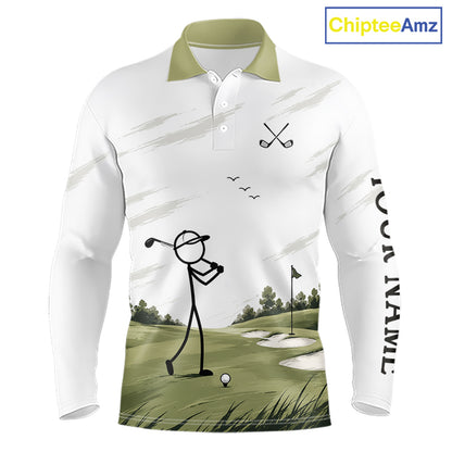 Personalized Stick Figure Golf Top, Custom Golf Polo Shirt For Golfers, Golf Team Gift For Men NHT1403