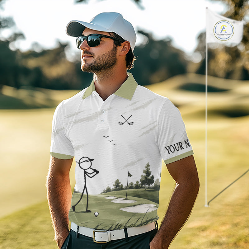 Personalized Stick Figure Golf Top, Custom Golf Polo Shirt For Golfers, Golf Team Gift For Men NHT1403