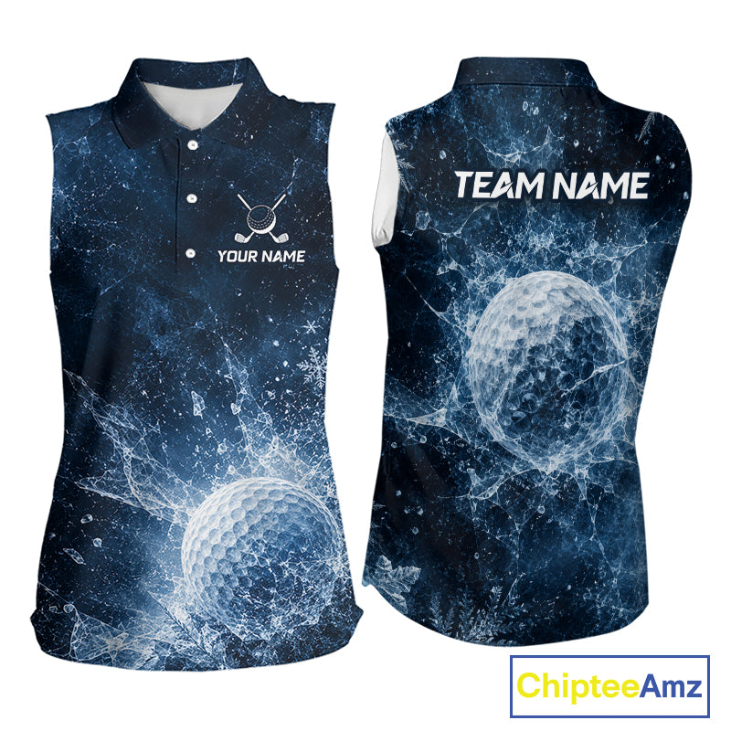 Ice Splash Golf Top, Personalized Women Sleeveless Golf Polo Shirt, Custom Golf Team Shirt, Golf Gift NHT1406