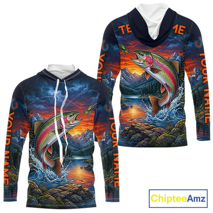Personalized Rainbow Trout Hooded Fishing Shirt, Mountain River Fishing Jersey, Custom Team Shirt NHT1579