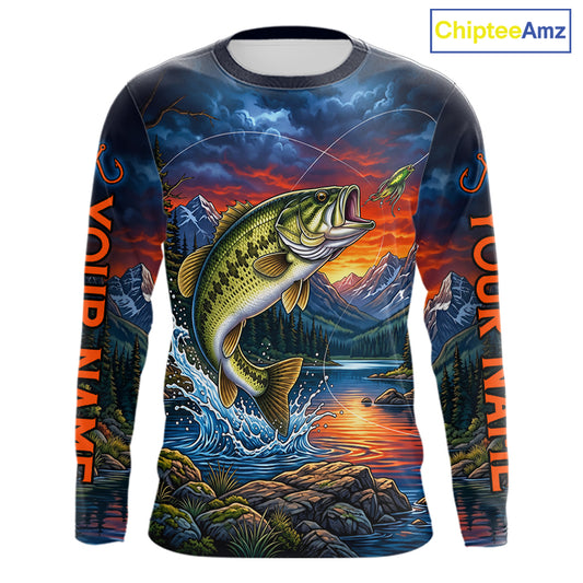 Personalized Largemouth Bass Fishing Shirt, Mountain River Fishing Jersey, Custom Team Shirt NHT1580