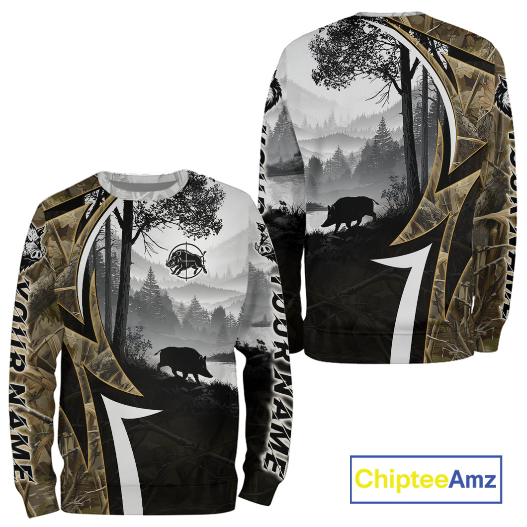 Personalized Wild Hog Hunting Camo Full Printing Shirts, Boar Hunting Shirt NHT319