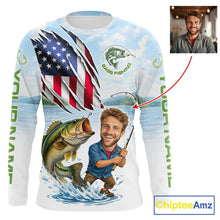 Load image into Gallery viewer, Personalized Bass Fishing Shirts Long Sleeve Custom Face Bass Fishing Patriot Shirt NHT604