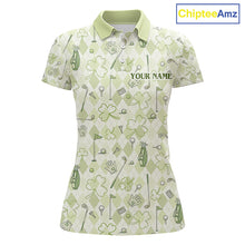 Load image into Gallery viewer, Custom Women’s Long Sleeve Golf Polo Shirt Lucky Shamrock Argyle Pattern Personalized Team Name|Green NHT969 - Women's Sho...