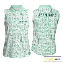 Load image into Gallery viewer, Custom Women's Sleeveless Golf Polo Shirt Lucky Shamrock Argyle Pattern Personalized Team Name