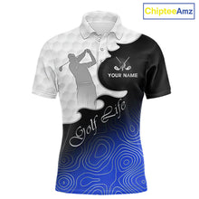 Load image into Gallery viewer, Custom Mens Golf Polo Shirt Blue Black Gradient, Personalized Name Golf Shirt, Gift For Golfer NHT826