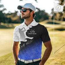 Load image into Gallery viewer, Custom Mens Golf Polo Shirt Blue Black Gradient, Personalized Name Golf Shirt, Gift For Golfer NHT826