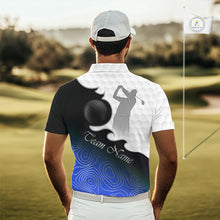 Load image into Gallery viewer, Custom Mens Golf Polo Shirt Blue Black Gradient, Personalized Name Golf Shirt, Gift For Golfer NHT826