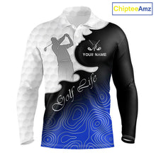 Load image into Gallery viewer, Custom Mens Golf Polo Shirt Blue Black Gradient, Personalized Name Golf Shirt, Gift For Golfer NHT826