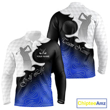 Load image into Gallery viewer, Custom Mens Golf Polo Shirt Blue Black Gradient, Personalized Name Golf Shirt, Gift For Golfer NHT826