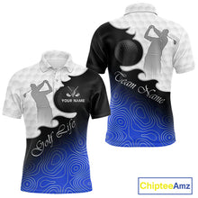 Load image into Gallery viewer, Custom Mens Golf Polo Shirt Blue Black Gradient, Personalized Name Golf Shirt, Gift For Golfer NHT826