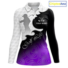Load image into Gallery viewer, Custom Womens Golf Polo Shirt Purple Black Gradient, Personalized Name Golf Shirt, Gift For Golfer NHT828