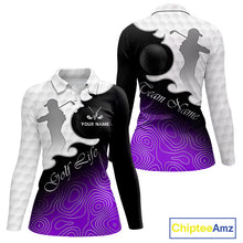 Load image into Gallery viewer, Custom Womens Golf Polo Shirt Purple Black Gradient, Personalized Name Golf Shirt, Gift For Golfer NHT828