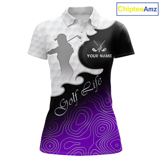 Custom Womens Golf Polo Shirt Purple Black Gradient, Personalized Name Golf Shirt, Gift For Golfer NHT828