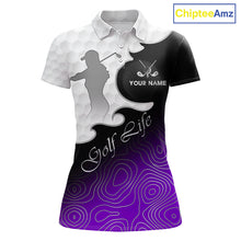 Load image into Gallery viewer, Custom Womens Golf Polo Shirt Purple Black Gradient, Personalized Name Golf Shirt, Gift For Golfer NHT828