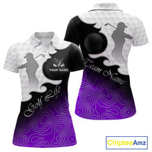 Load image into Gallery viewer, Custom Womens Golf Polo Shirt Purple Black Gradient, Personalized Name Golf Shirt, Gift For Golfer NHT828