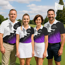 Load image into Gallery viewer, Custom Womens Golf Polo Shirt Purple Black Gradient, Personalized Name Golf Shirt, Gift For Golfer NHT828