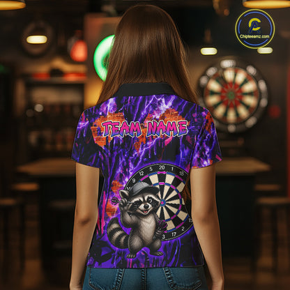 Funny Raccoon Dartboard Jersey For Women Dart Team Shirts Dart League Polo & 1/4 Zip NHT1137