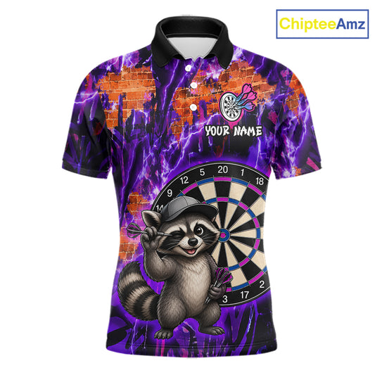 Funny Raccoon Dartboard Jersey For Men Dart Team Shirts Dart League Polo & 1/4 Zip 
