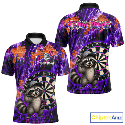 Funny Raccoon Dartboard Jersey For Men Dart Team Shirts Dart League Polo
