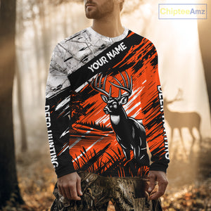 Deer Hunting Shirt 3D All Over Print Orange Black Gray Camo Deer With TX Flag Season NHT64