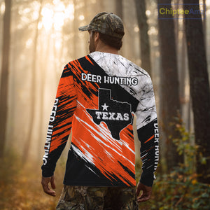 Deer Hunting Shirt 3D All Over Print Orange Black Gray Camo Deer With TX Flag Season NHT64