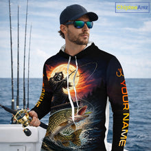 Load image into Gallery viewer, Personalized Fish Reaper Fishing Shirts Jerseys, Fish Reaper Sunset Pike Fishing Shirts Long Sleeve Hooded NHT830