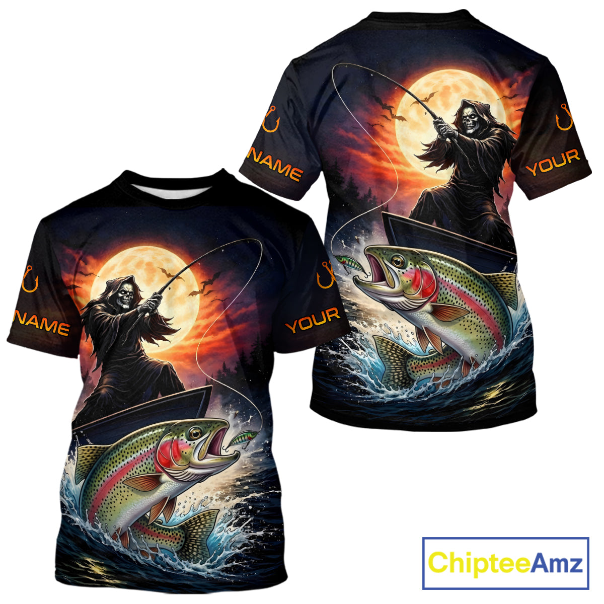 Personalized Fish Reaper Fishing Jerseys, Fish Reaper Sunset Rainbow Trout Fishing Shirts T - Shirt NHT832