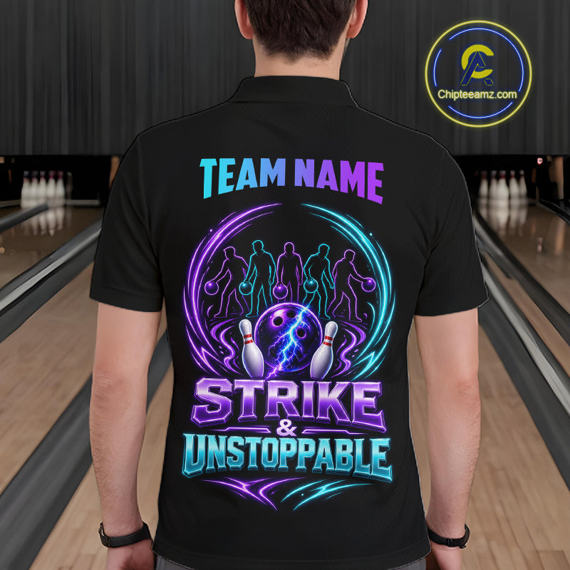 Custom Bowling Jerseys, Personalized Bowling Team Shirts For Men, Neon Lightning Tournament Polo Shirt NHT1597