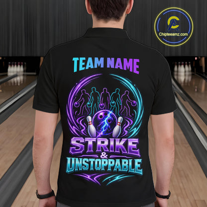 Custom Bowling Jerseys, Personalized Bowling Team Shirts For Men, Neon Lightning Tournament Polo Shirt NHT1597