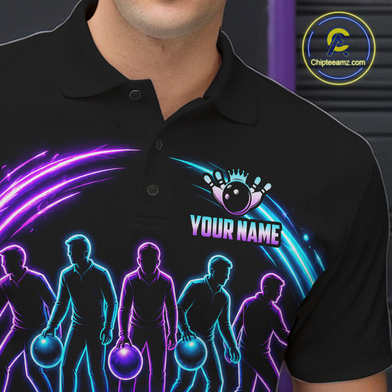Custom Bowling Jerseys, Personalized Bowling Team Shirts For Men, Neon Lightning Tournament Polo Shirt NHT1597