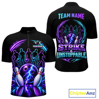 Custom Bowling Jerseys, Personalized Bowling Team Shirts For Men, Neon Lightning Tournament Polo Shirt NHT1597